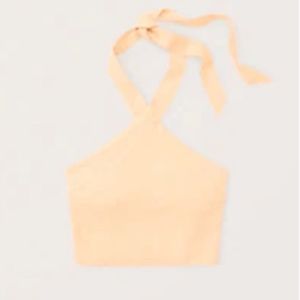 Abercrombie Cropped Linen Halter Top, Orange, size Medium.